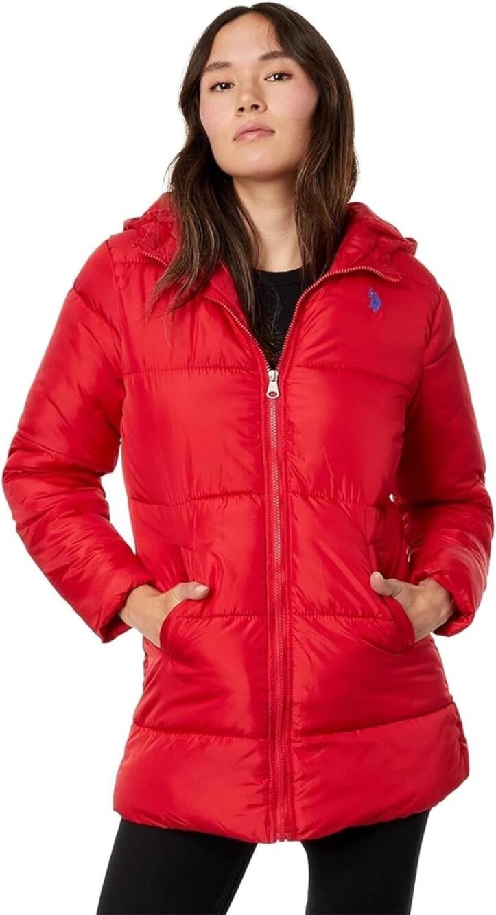 U.S. Polo Assn. Women's 2X Red Hooded Puffer Jacket Winter Outdoor Chic HR1-7